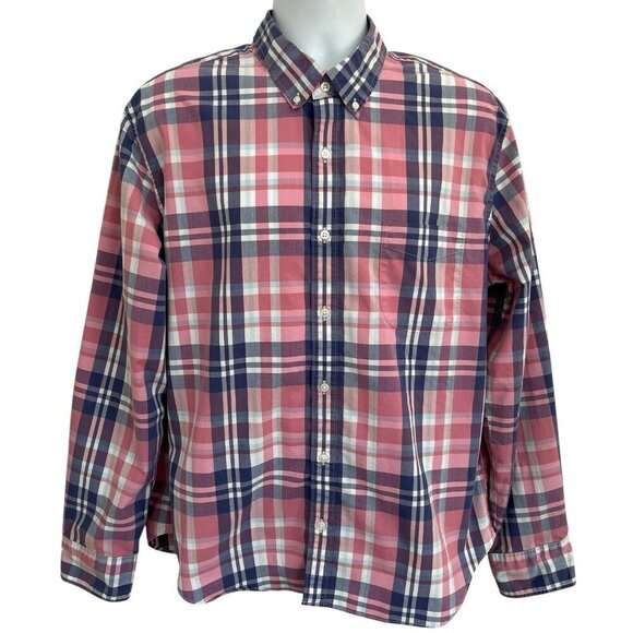 J. Crew Shirt Mens XL Slim Fit Untucked Button Down Plaid Shirt Blue Pink Preppy - Picture 1 of 14